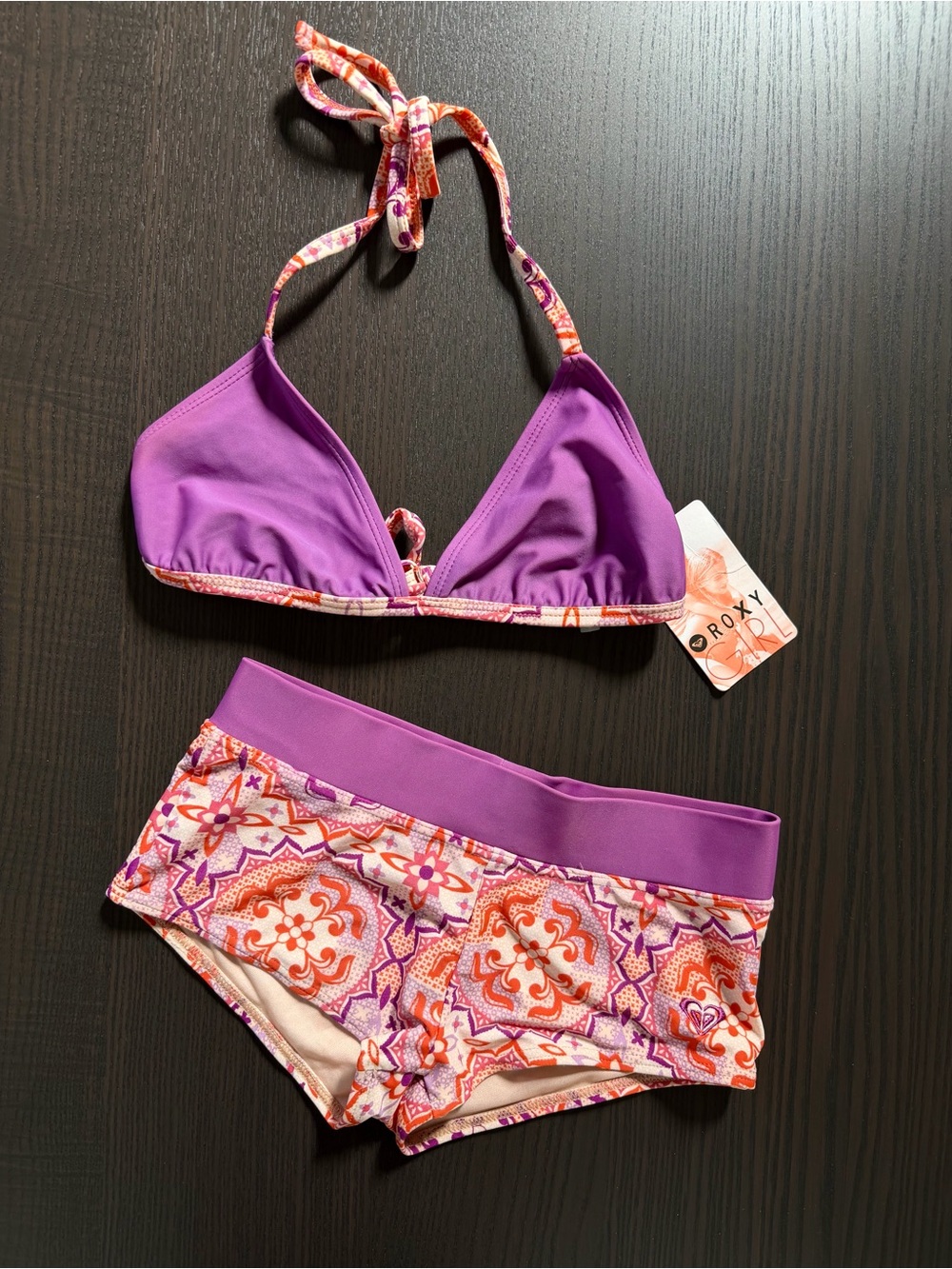 Roxy Girl Purple & Orange Patterned Two-Piece Swim Set
